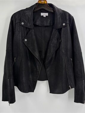 Evereve Black Marren Moto Long Sleeve Faux Leather Motorcycle  Jacket Sz Medium